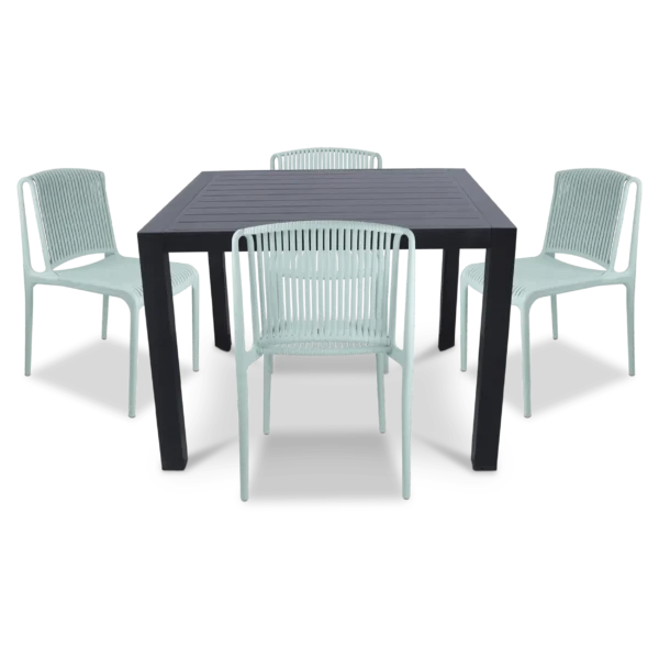 Bahamas Square 5 Piece Outdoor Setting in Gunmetal with UV Plastic Outdoor Chairs (PP)