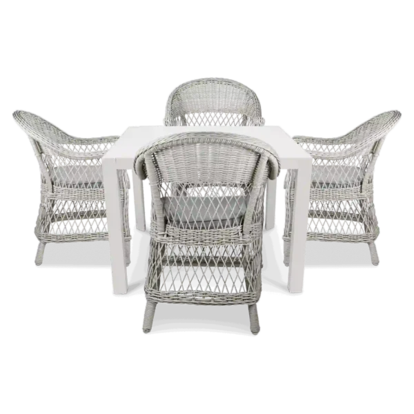 Bahamas Square Cafe 5 Piece Outdoor Setting in Arctic White with Wicker Chairs