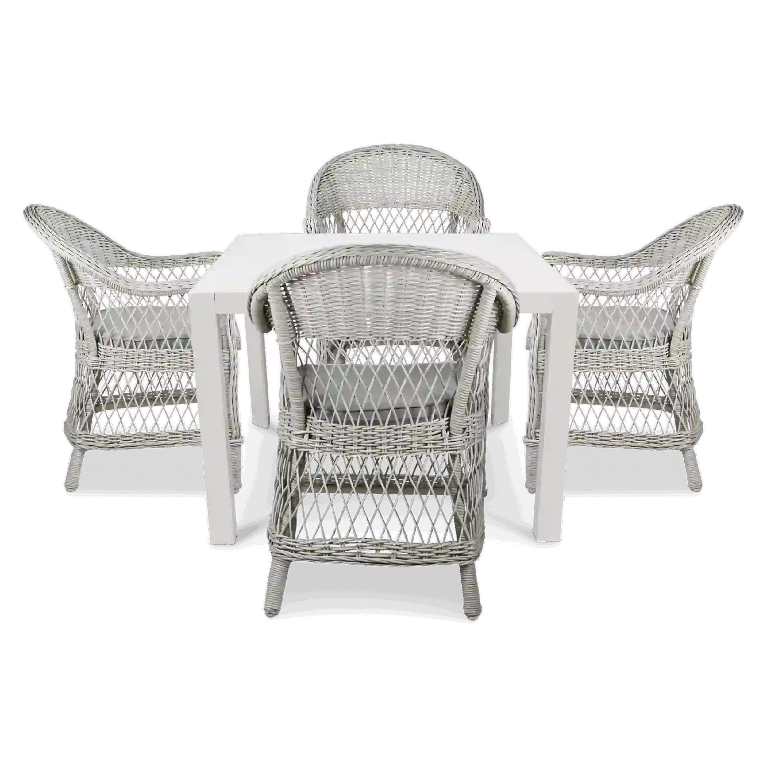 Bahamas Square Cafe 5 Piece Outdoor Setting in Arctic White with Wicker Chairs