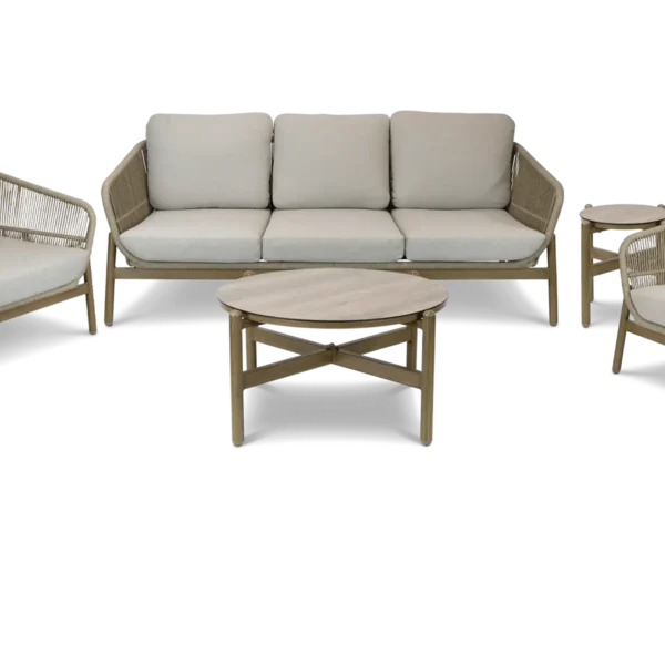 Tahiti Outdoor 3 Seater, 2 Seater, Armchair, Coffee & Side Table in Aluminium and Rope