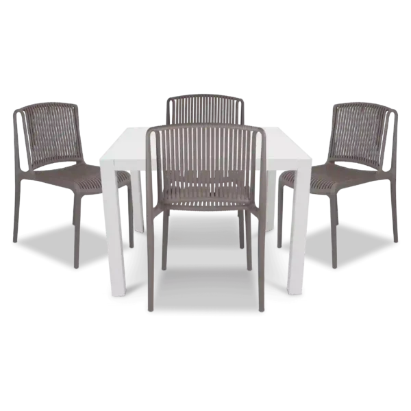 Bahamas Square Cafe 5 Piece Outdoor Setting in Arctic White with UV Plastic Outdoor Chairs (PP)
