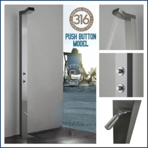 Bondi Push Button 316L Marine Grade WATERMARK REGISTERED Stainless Steel Outdoor Indoor /Pool Shower. With a 15 seconds timed flow control.(Cold or Tempered Water Source Only / Not Hot And Cold)