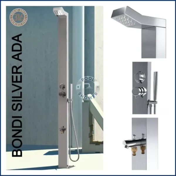 Bondi Silver ADA 316L Marine Grade Stainless Steel Outdoor Pool Shower, WATERMARK REGISTERED