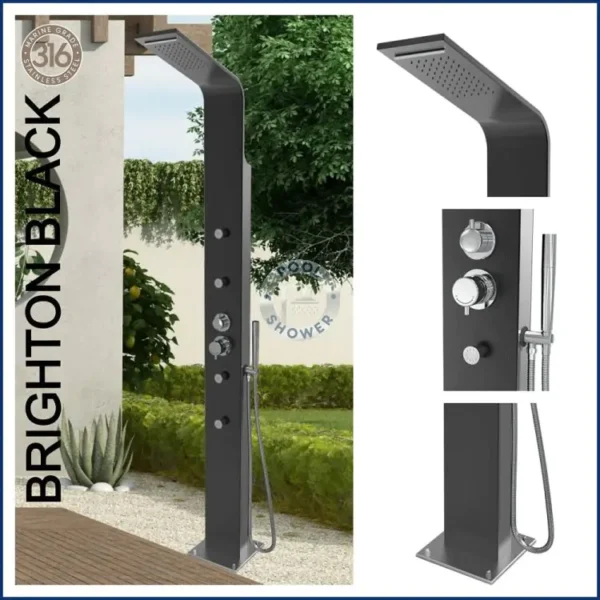 (FOR MELBOURNE CUSTOMERS ONLY) Brighton Black 316L Marine Grade WATERMARK REGISTERED Stainless Steel Outdoor/Indoor Massage Shower