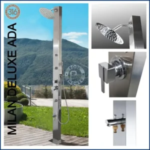 Milan Deluxe 316L Marine Grade Stainless Steel Outdoor Pool Shower With New Generation Massage Jets