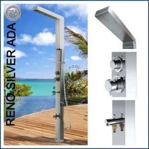 Reno Silver ADA 316L Marine Grade Stainless Steel Outdoor Pool Shower Watermark